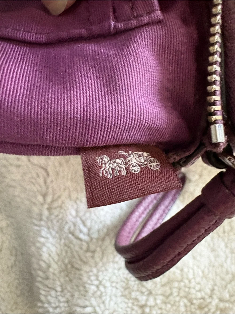 COACH Plum Pebbled Leather Double Zippered Wristlet Clutch